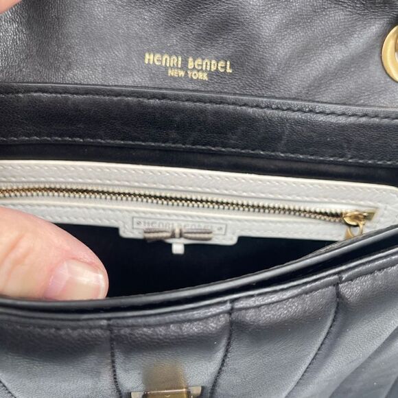 Henri Bendel New York Gold Black 712 Zip Tote Leather Crossbody Bag - Picture 10 of 13